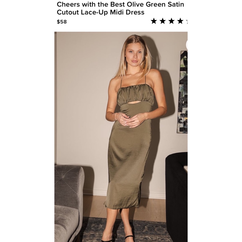Lulus Olive Green Satin Cutout Lace-Up Midi Dress